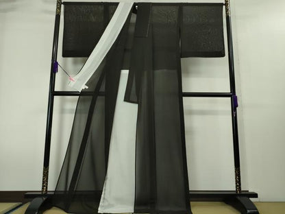 平和屋本店■希少　夏物　本場黄八丈　夏黄八　紗紬　伝統工芸士　西條吉広　黒地　証紙付き　逸品　未使用　DZAA4031kh5
