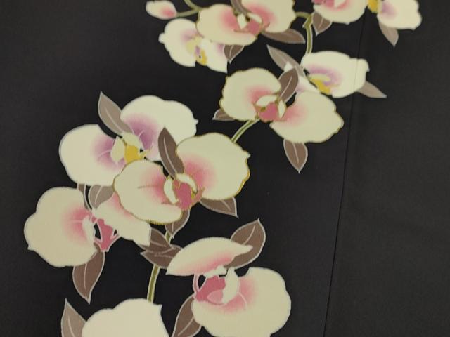 平和屋本店■極上　松田聖子　SEIKO MATSUDA　訪問着　胡蝶蘭　紫黒色地　金彩　逸品　DZAA4038kh5