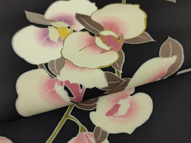 平和屋本店■極上　松田聖子　SEIKO MATSUDA　訪問着　胡蝶蘭　紫黒色地　金彩　逸品　DZAA4038kh5