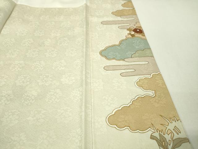 平和屋本店■極上　皇室献上作家　藤井寛　訪問着　駒刺繍　雲取り花文　象牙色地　金彩　逸品　DZAA4040kh5
