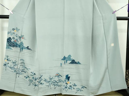 平和屋本店■極上　人間国宝　五代　田畑喜八　訪問着　駒刺繍　風景舟花文　オーキッドグレイ色地　逸品　DZAA4041kh5