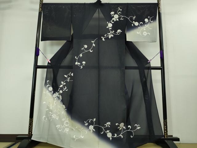 平和屋本店■極上　夏物　訪問着　総刺繍　絽　花唐草文　暈し染め　銀糸　さが美扱い　逸品　DZAA4046kh5