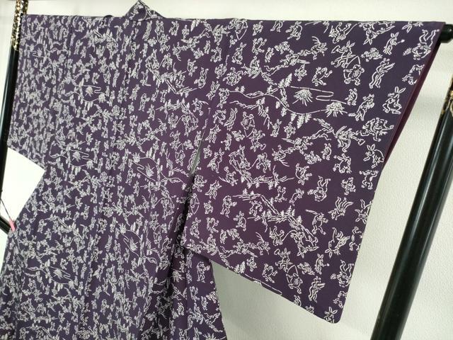 平和屋本店●極上 銀座越後屋 小紋 鳥獣戯画 紫紺色地 逸品 DZAA4051kh5