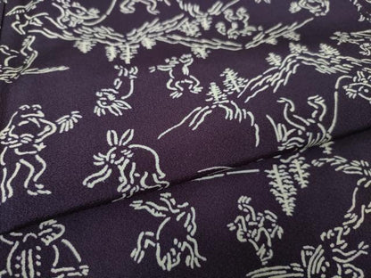平和屋本店●極上 銀座越後屋 小紋 鳥獣戯画 紫紺色地 逸品 DZAA4051kh5