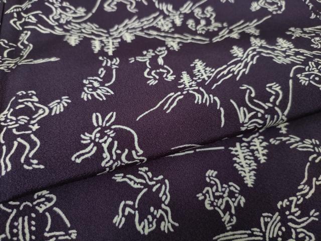 平和屋本店●極上 銀座越後屋 小紋 鳥獣戯画 紫紺色地 逸品 DZAA4051kh5