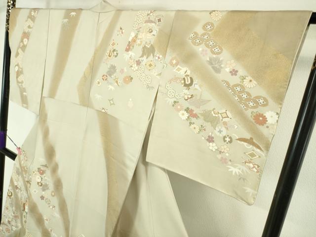 平和屋本店■極上　創業460年・千總　訪問着　駒刺繍　折り鶴　宝尽くし　暈し染め　灰白色地　金彩　三越扱い　逸品　未使用　DZAA4056kh5