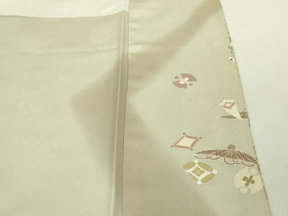 平和屋本店■極上　創業460年・千總　訪問着　駒刺繍　折り鶴　宝尽くし　暈し染め　灰白色地　金彩　三越扱い　逸品　未使用　DZAA4056kh5