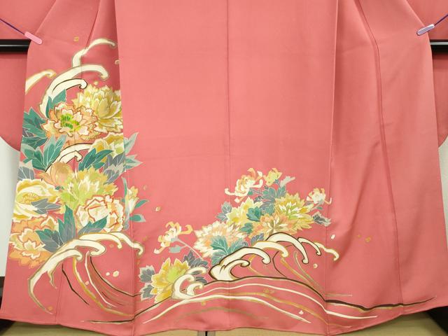 平和屋本店●極上　創業460年・千總　振袖　刺繍　立波花文　韓紅色地　金糸　松坂屋染織名作展　逸品　DZAA4062kh6