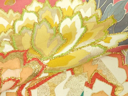 平和屋本店●極上　創業460年・千總　振袖　刺繍　立波花文　韓紅色地　金糸　松坂屋染織名作展　逸品　DZAA4062kh6