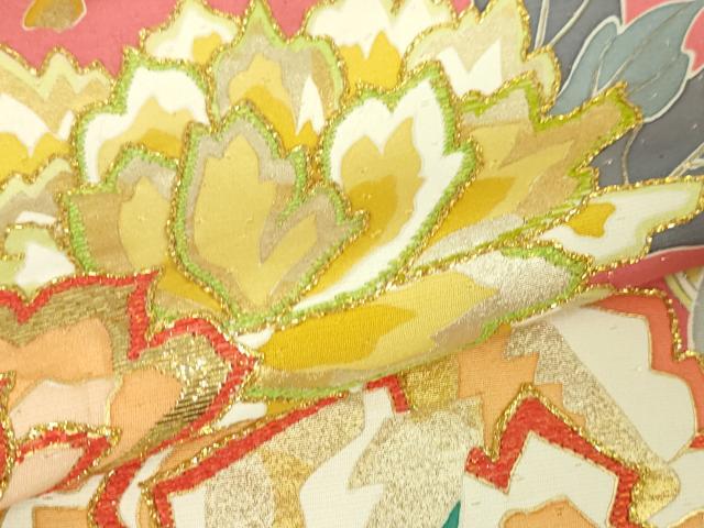 平和屋本店●極上　創業460年・千總　振袖　刺繍　立波花文　韓紅色地　金糸　松坂屋染織名作展　逸品　DZAA4062kh6