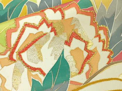 平和屋本店●極上　創業460年・千總　振袖　刺繍　立波花文　韓紅色地　金糸　松坂屋染織名作展　逸品　DZAA4062kh6