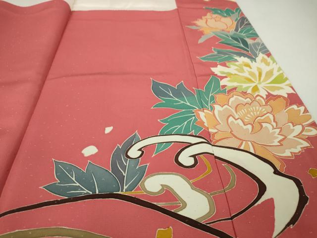 平和屋本店●極上　創業460年・千總　振袖　刺繍　立波花文　韓紅色地　金糸　松坂屋染織名作展　逸品　DZAA4062kh6