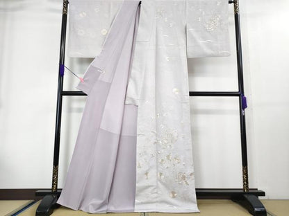 平和屋本店■極上　中国三大刺繍　スワトウ刺繍　汕頭刺繍　総刺繍　訪問着　宝尽くし　雪輪花文　白藤色地　金糸　逸品　DZAA4063kh5