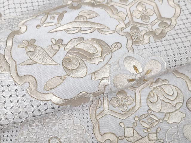 平和屋本店■極上　中国三大刺繍　スワトウ刺繍　汕頭刺繍　総刺繍　訪問着　宝尽くし　雪輪花文　白藤色地　金糸　逸品　DZAA4063kh5