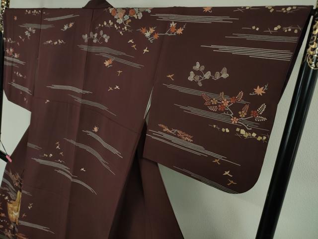 平和屋本店■極上　創業460年・千總　訪問着　刺繍　源氏香　花鳥文　紫鳶色地　金彩　逸品　DZAA4066kh5