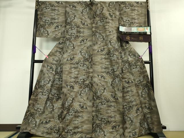 平和屋本店●極上　本場大島紬　十八算　12マルキ　優粋ブランド　屋久杉染　花鳥風景図　窪田織物謹製　証紙付き　逸品　DZAA4080kh5