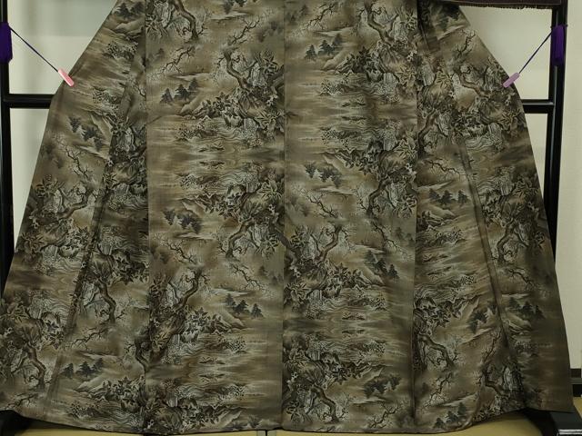 平和屋本店●極上　本場大島紬　十八算　12マルキ　優粋ブランド　屋久杉染　花鳥風景図　窪田織物謹製　証紙付き　逸品　DZAA4080kh5