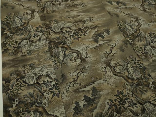 平和屋本店●極上　本場大島紬　十八算　12マルキ　優粋ブランド　屋久杉染　花鳥風景図　窪田織物謹製　証紙付き　逸品　DZAA4080kh5