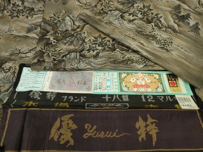 平和屋本店●極上　本場大島紬　十八算　12マルキ　優粋ブランド　屋久杉染　花鳥風景図　窪田織物謹製　証紙付き　逸品　DZAA4080kh5