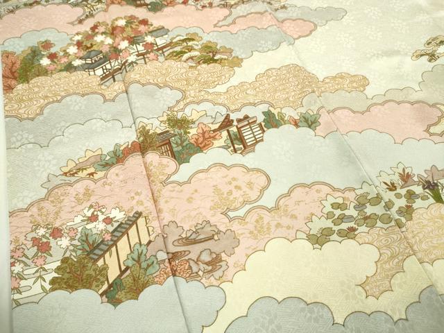 平和屋本店■極上　皇室献上作家　藤井寛　訪問着　駒刺繍　雲取り御所解花文　生成色地　金糸　逸品　DZAA4081kh5