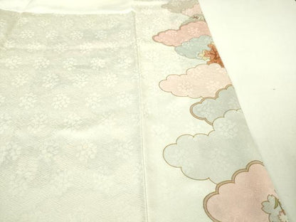 平和屋本店■極上　皇室献上作家　藤井寛　訪問着　駒刺繍　雲取り御所解花文　生成色地　金糸　逸品　DZAA4081kh5