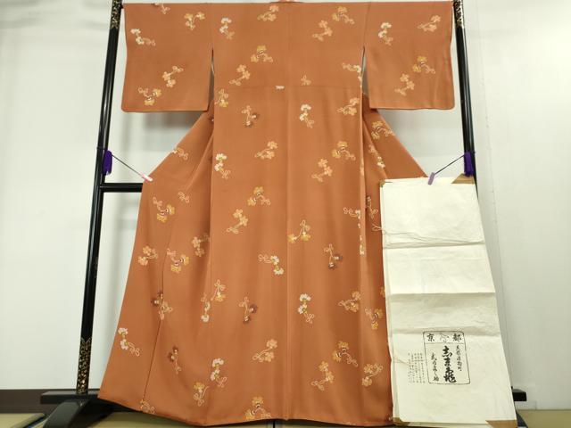 平和屋本店■極上　銀座　志ま亀　小紋　結び紐　肉桂色地　たとう紙付き　逸品　DZAA4085kh5