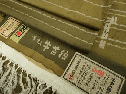 平和屋本店●極上　二代目 川村久太郎　石川県指定無形文化財　牛首紬　白山工房　手織り　訪問着　証紙付き　逸品　DZAA4088kh5