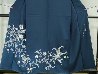 平和屋本店■極上　金彩友禅　卓越技能者・名工・和田光正　訪問着　花唐草文　暈し染め　紺色地　金銀彩　逸品　未使用　DZAA4100kh5