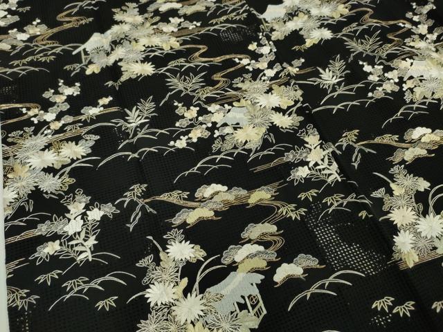平和屋本店■極上　中国三大刺繍　スワトウ刺繍　汕頭刺繍　総刺繍　手刺繍　訪問着　吉祥花文　黒地　金糸　逸品　DZAA4112kh5