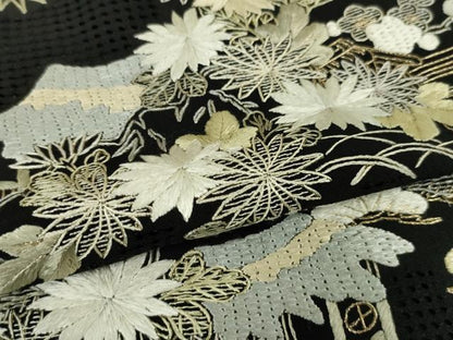 平和屋本店■極上　中国三大刺繍　スワトウ刺繍　汕頭刺繍　総刺繍　手刺繍　訪問着　吉祥花文　黒地　金糸　逸品　DZAA4112kh5