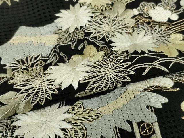 平和屋本店■極上　中国三大刺繍　スワトウ刺繍　汕頭刺繍　総刺繍　手刺繍　訪問着　吉祥花文　黒地　金糸　逸品　DZAA4112kh5