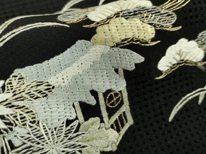 平和屋本店■極上　中国三大刺繍　スワトウ刺繍　汕頭刺繍　総刺繍　手刺繍　訪問着　吉祥花文　黒地　金糸　逸品　DZAA4112kh5