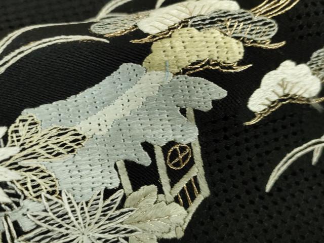 平和屋本店■極上　中国三大刺繍　スワトウ刺繍　汕頭刺繍　総刺繍　手刺繍　訪問着　吉祥花文　黒地　金糸　逸品　DZAA4112kh5