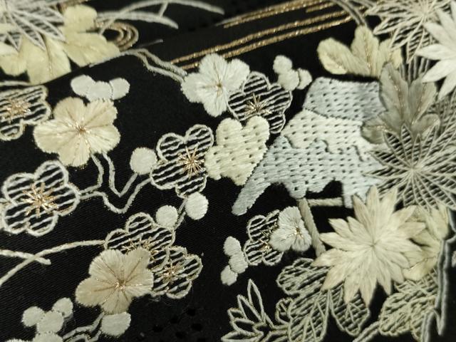 平和屋本店■極上　中国三大刺繍　スワトウ刺繍　汕頭刺繍　総刺繍　手刺繍　訪問着　吉祥花文　黒地　金糸　逸品　DZAA4112kh5