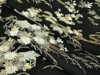 平和屋本店■極上　中国三大刺繍　スワトウ刺繍　汕頭刺繍　総刺繍　手刺繍　訪問着　吉祥花文　黒地　金糸　逸品　DZAA4112kh5