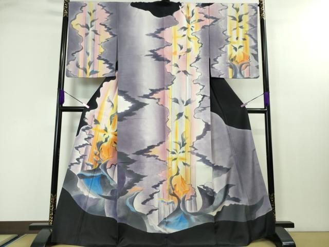 平和屋本店■極上　訪問着　白山紬　抽象文様　金彩　逸品　DZAA4131kh5