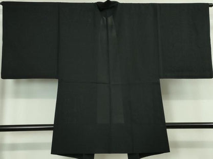 平和屋本店▽極上 男性 長羽織 紗 スリーシーズン 春夏秋 塵除け 黒地 羽織紐付き 逸品 DZAA4145kh5