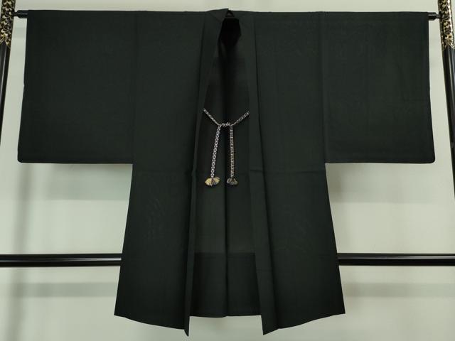 平和屋本店▽極上 男性 長羽織 紗 スリーシーズン 春夏秋 塵除け 黒地 羽織紐付き 逸品 DZAA4145kh5