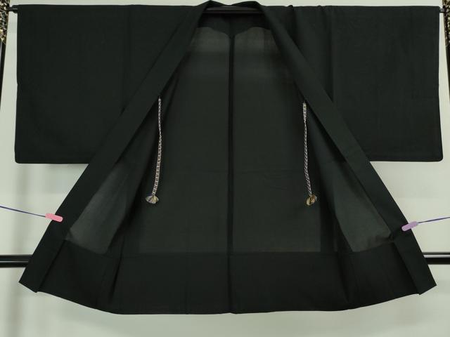 平和屋本店▽極上 男性 長羽織 紗 スリーシーズン 春夏秋 塵除け 黒地 羽織紐付き 逸品 DZAA4145kh5