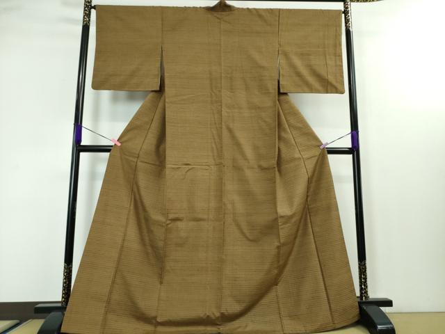 平和屋本店■極上　国指定重要無形文化財　本場久米島紬　手織　格子　反端付き　逸品　DZAA4158kh5