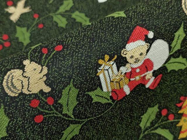 平和屋本店■極上 西陣の老舗 1782年創業 山下織物 六通柄袋帯 クリスマス サンタクロース リス 黒地 証紙付き 逸品 新品 DZAA4182kh5