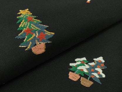 平和屋本店■極上　九寸名古屋帯　クリスマス　X&#039;mas　サンタクロース　トナカイ　リース　黒地　金糸　逸品　DZAA4183kh5