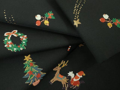 平和屋本店■極上　九寸名古屋帯　クリスマス　X&#039;mas　サンタクロース　トナカイ　リース　黒地　金糸　逸品　DZAA4183kh5