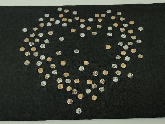 平和屋本店●極上　銀座もとじ　西陣　織楽浅野　九寸名古屋帯　ハート　ドット　黒地　金銀糸　逸品　未使用　DZAA4193kh5