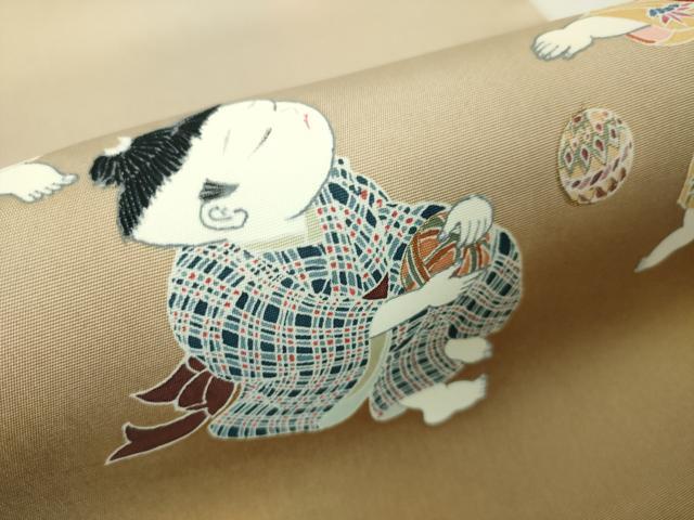 平和屋本店■極上　塩瀬　九寸開き名古屋帯　友禅　童子遊び　金彩　逸品　未使用　DZAA4203kh5