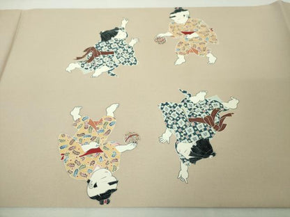 平和屋本店■極上　塩瀬　九寸開き名古屋帯　友禅　童子遊び　金彩　逸品　未使用　DZAA4203kh5