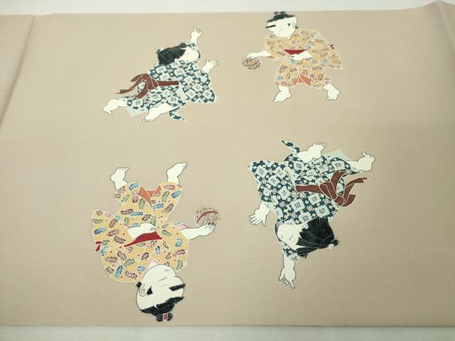 平和屋本店■極上　塩瀬　九寸開き名古屋帯　友禅　童子遊び　金彩　逸品　未使用　DZAA4203kh5