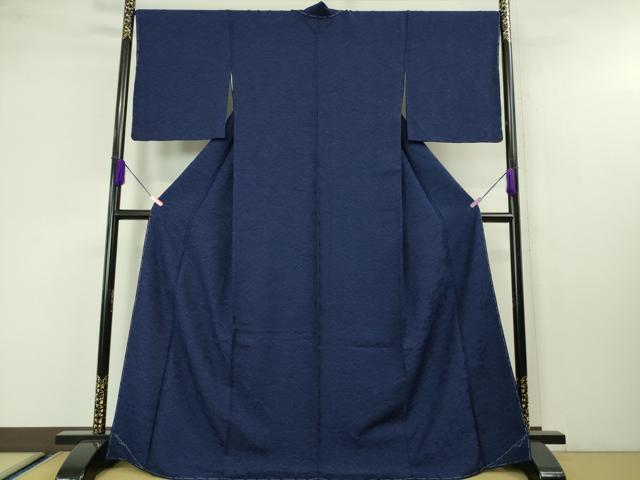 平和屋本店■極上　天然阿波藍　藍染工房・こんや　阿波藍灰汁醗酵建　小紋　葡萄唐草文　証紙付き　逸品　未使用　DZAA4218kh5