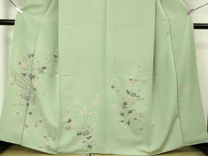 平和屋本店■極上　本加賀友禅作家　木村雨山　染色工芸作家　吉田芳彩　訪問着　菊　桔梗　柳鼠色地　逸品　未使用　DZAA4219kh5