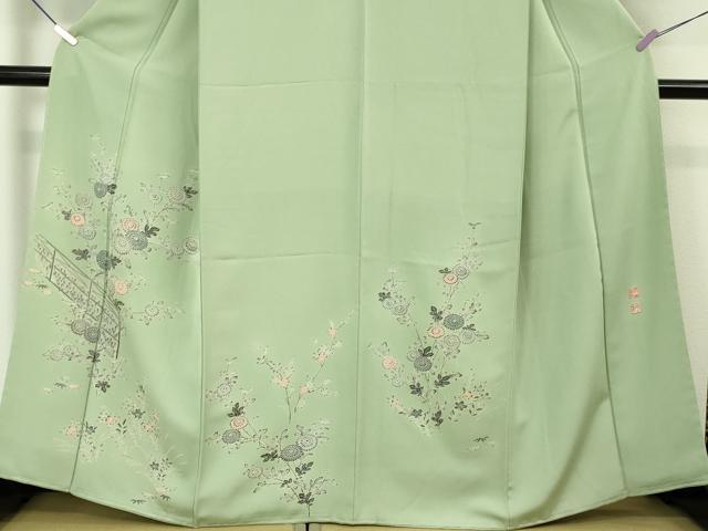 平和屋本店■極上　本加賀友禅作家　木村雨山　染色工芸作家　吉田芳彩　訪問着　菊　桔梗　柳鼠色地　逸品　未使用　DZAA4219kh5
